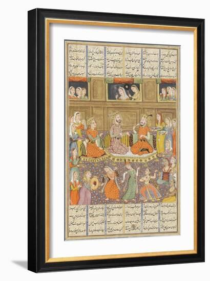 Shahnameh de Ferdowsi ou le Livre des Rois. Réception au palais de Mihras, roi de Kasoul.-null-Framed Giclee Print