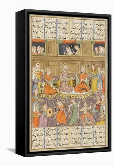 Shahnameh de Ferdowsi ou le Livre des Rois. Réception au palais de Mihras, roi de Kasoul.-null-Framed Premier Image Canvas