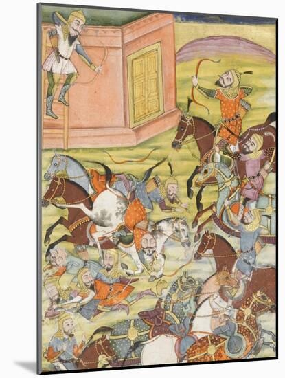 Shahnameh de Ferdowsi ou le Livre des Rois. Sam décoche une flèche à un arche automate-null-Mounted Giclee Print