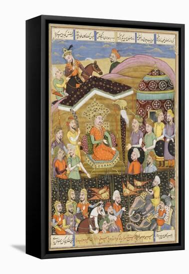 Shahnameh de Ferdowsi ou le Livre des Rois. Sohrab regard la tente noire des chefs de l'armée perse-null-Framed Premier Image Canvas
