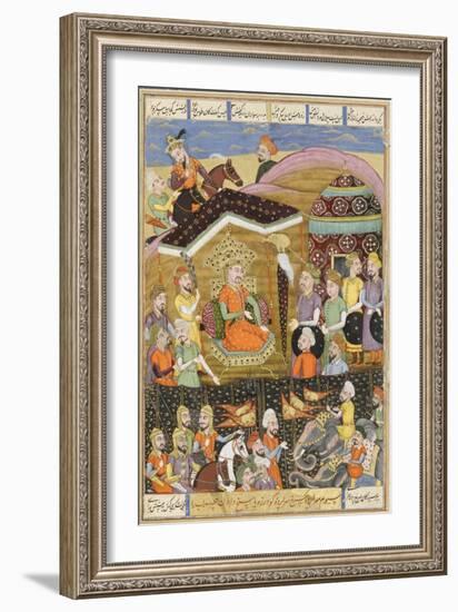 Shahnameh de Ferdowsi ou le Livre des Rois. Sohrab regard la tente noire des chefs de l'armée perse-null-Framed Giclee Print