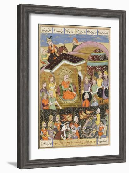 Shahnameh de Ferdowsi ou le Livre des Rois. Sohrab regard la tente noire des chefs de l'armée perse-null-Framed Giclee Print