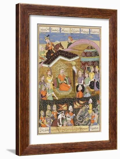 Shahnameh de Ferdowsi ou le Livre des Rois. Sohrab regard la tente noire des chefs de l'armée perse-null-Framed Giclee Print