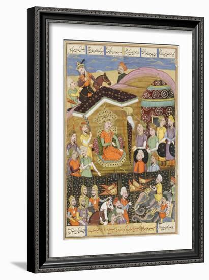 Shahnameh de Ferdowsi ou le Livre des Rois. Sohrab regard la tente noire des chefs de l'armée perse-null-Framed Giclee Print