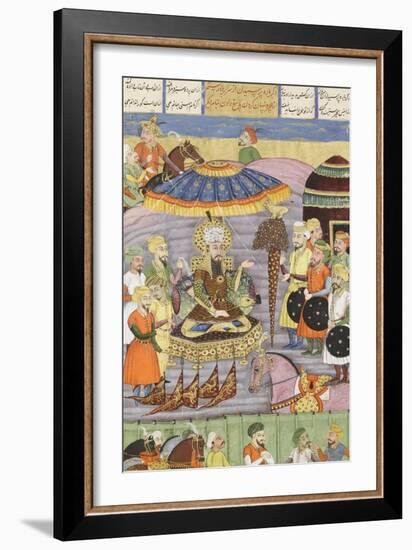 Shahnameh de Ferdowsi ou le Livre des Rois. Sohrab regarde à nouveau la tente de Roustam.-null-Framed Giclee Print
