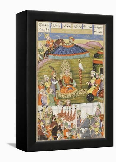 Shahnameh de Ferdowsi ou le Livre des Rois. Sohrab regarde la tente de blanche de Ferisourz-null-Framed Premier Image Canvas