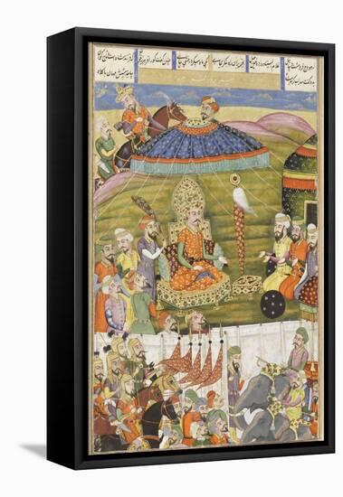 Shahnameh de Ferdowsi ou le Livre des Rois. Sohrab regarde la tente de blanche de Ferisourz-null-Framed Premier Image Canvas