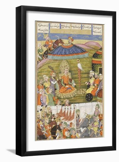 Shahnameh de Ferdowsi ou le Livre des Rois. Sohrab regarde la tente de blanche de Ferisourz-null-Framed Giclee Print