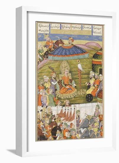 Shahnameh de Ferdowsi ou le Livre des Rois. Sohrab regarde la tente de blanche de Ferisourz-null-Framed Giclee Print