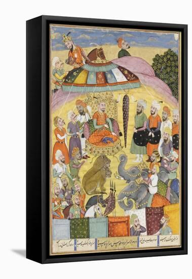 Shahnameh de Ferdowsi ou le Livre des Rois. Sohrab regarde la tente panachés du roi.-null-Framed Premier Image Canvas