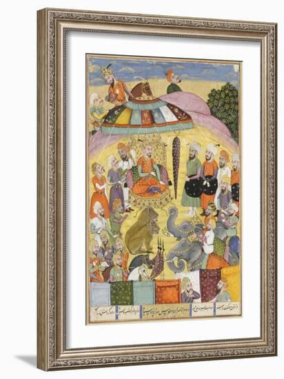 Shahnameh de Ferdowsi ou le Livre des Rois. Sohrab regarde la tente panachés du roi.-null-Framed Giclee Print