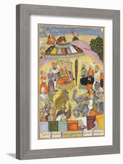 Shahnameh de Ferdowsi ou le Livre des Rois. Sohrab regarde la tente panachés du roi.-null-Framed Giclee Print