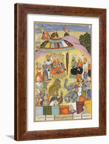 Shahnameh de Ferdowsi ou le Livre des Rois. Sohrab regarde la tente panachés du roi.-null-Framed Giclee Print