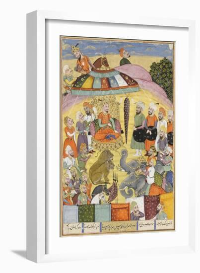 Shahnameh de Ferdowsi ou le Livre des Rois. Sohrab regarde la tente panachés du roi.-null-Framed Giclee Print