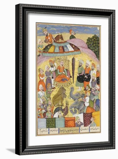 Shahnameh de Ferdowsi ou le Livre des Rois. Sohrab regarde la tente panachés du roi.-null-Framed Giclee Print