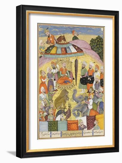 Shahnameh de Ferdowsi ou le Livre des Rois. Sohrab regarde la tente panachés du roi.-null-Framed Giclee Print