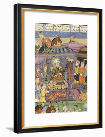 Shahnameh de Ferdowsi ou le Livre des Rois. Sohrab regarde la tente rouge de Rostame, son père.-null-Framed Giclee Print