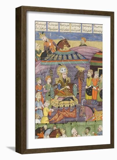 Shahnameh de Ferdowsi ou le Livre des Rois. Sohrab regarde la tente rouge de Rostame, son père.-null-Framed Giclee Print