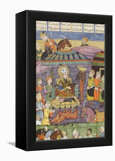 Shahnameh de Ferdowsi ou le Livre des Rois. Sohrab regarde la tente rouge de Rostame, son père.-null-Framed Premier Image Canvas