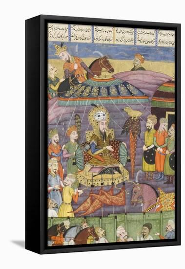 Shahnameh de Ferdowsi ou le Livre des Rois. Sohrab regarde la tente rouge de Rostame, son père.-null-Framed Premier Image Canvas