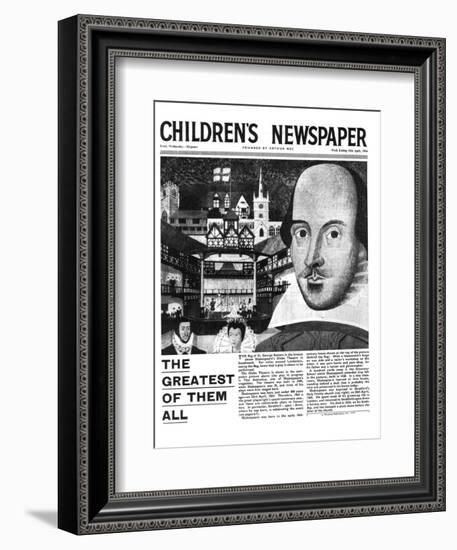 Shakespeare: the Greatest of Them All, Front Page of 'The Children's Newspaper', April 1964-English School-Framed Giclee Print