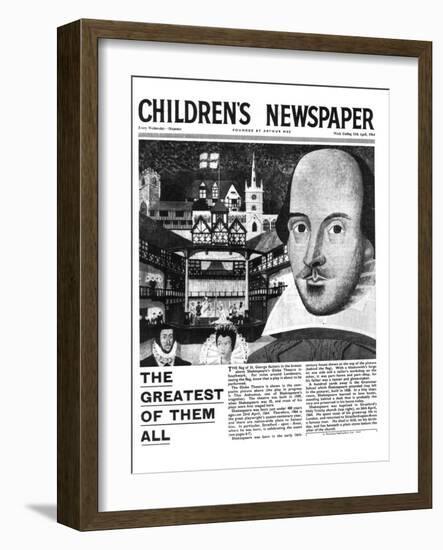 Shakespeare: the Greatest of Them All, Front Page of 'The Children's Newspaper', April 1964-English School-Framed Giclee Print