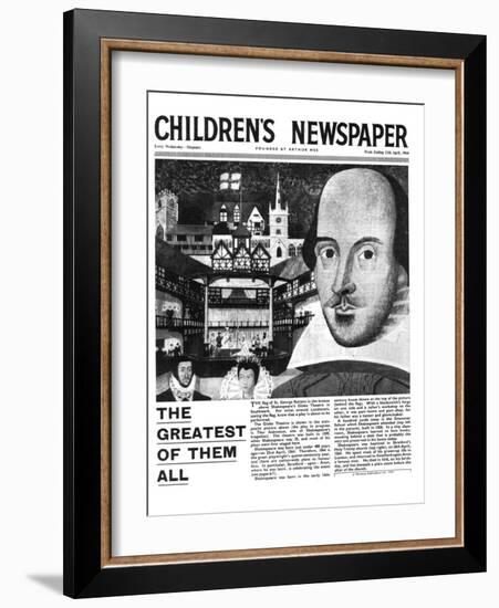 Shakespeare: the Greatest of Them All, Front Page of 'The Children's Newspaper', April 1964-English School-Framed Giclee Print