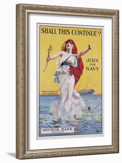 Shall This Continue? Join the Navy Recruitment Poster-null-Framed Giclee Print