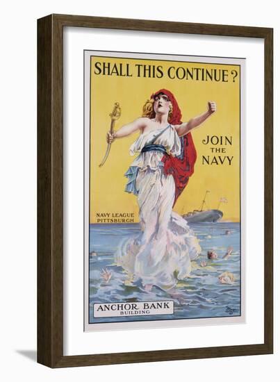 Shall This Continue? Join the Navy Recruitment Poster-null-Framed Giclee Print