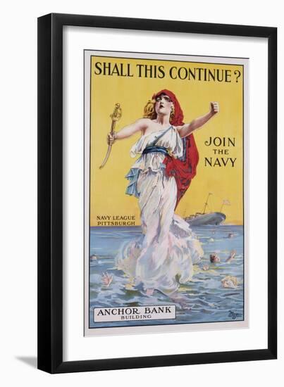 Shall This Continue? Join the Navy Recruitment Poster-null-Framed Giclee Print