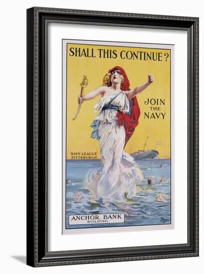 Shall This Continue? Join the Navy Recruitment Poster-null-Framed Giclee Print