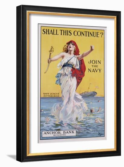 Shall This Continue? Join the Navy Recruitment Poster-null-Framed Giclee Print