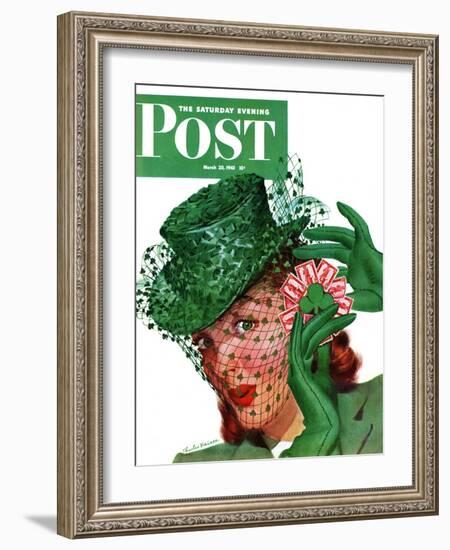 "Shamrock Chapeau," Saturday Evening Post Cover, March 20, 1943-Charles Kaiser-Framed Giclee Print