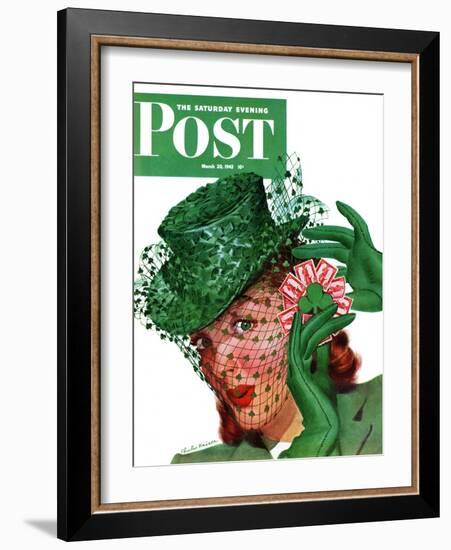 "Shamrock Chapeau," Saturday Evening Post Cover, March 20, 1943-Charles Kaiser-Framed Giclee Print