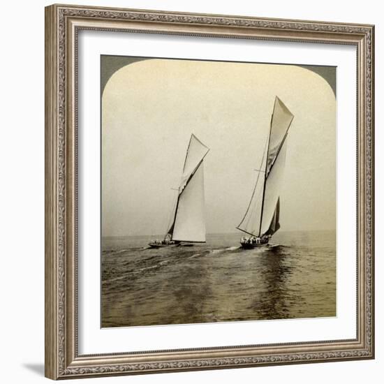 Shamrock I and Shamrock III in a Trial Race Off Sandy Hook, USA-Underwood & Underwood-Framed Photographic Print