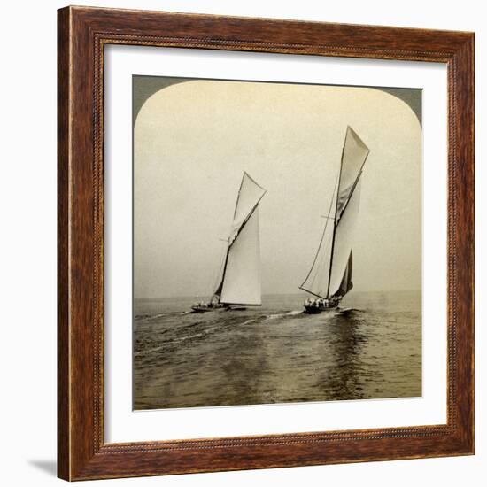 Shamrock I and Shamrock III in a Trial Race Off Sandy Hook, USA-Underwood & Underwood-Framed Photographic Print