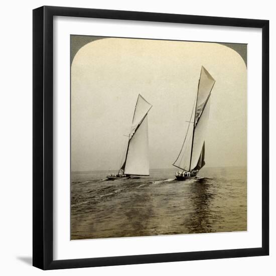 Shamrock I and Shamrock III in a Trial Race Off Sandy Hook, USA-Underwood & Underwood-Framed Photographic Print