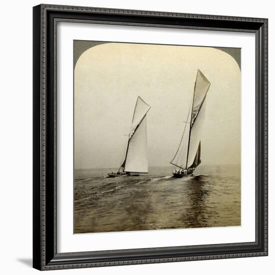 Shamrock I and Shamrock III in a Trial Race Off Sandy Hook, USA-Underwood & Underwood-Framed Photographic Print