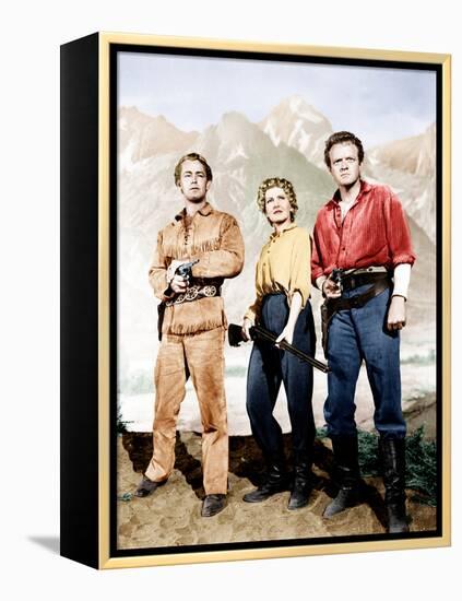 Shane, Alan Ladd, Jean Arthur, Van Heflin, 1953-null-Framed Stretched Canvas