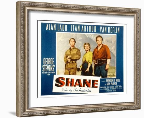 Shane, Alan Ladd, Jean Arthur, Van Heflin, 1953-null-Framed Art Print