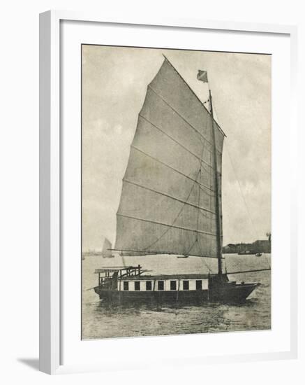 Shanghai, China - Junk Houseboat with the Traditional Wide Square-Shaped Sail-null-Framed Photographic Print