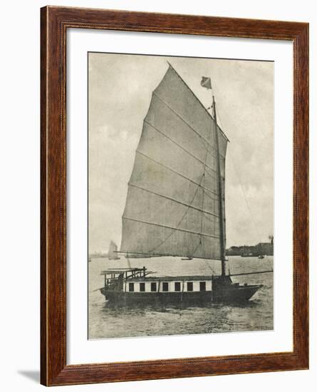 Shanghai, China - Junk Houseboat with the Traditional Wide Square-Shaped Sail-null-Framed Photographic Print