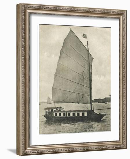 Shanghai, China - Junk Houseboat with the Traditional Wide Square-Shaped Sail-null-Framed Photographic Print