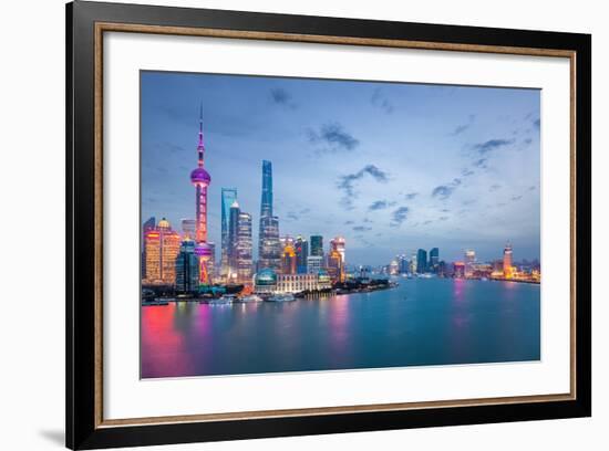 Shanghai in Nightfall, Beautiful Metropolitan Cityscape , China-chuyuss-Framed Photographic Print