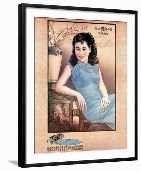 Shanghai Lady in Blue Dress-null-Framed Art Print