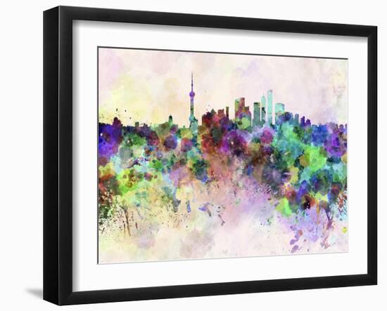 Shanghai Skyline in Watercolor Background-paulrommer-Framed Art Print