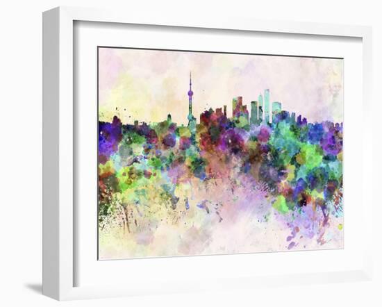 Shanghai Skyline in Watercolor Background-paulrommer-Framed Art Print
