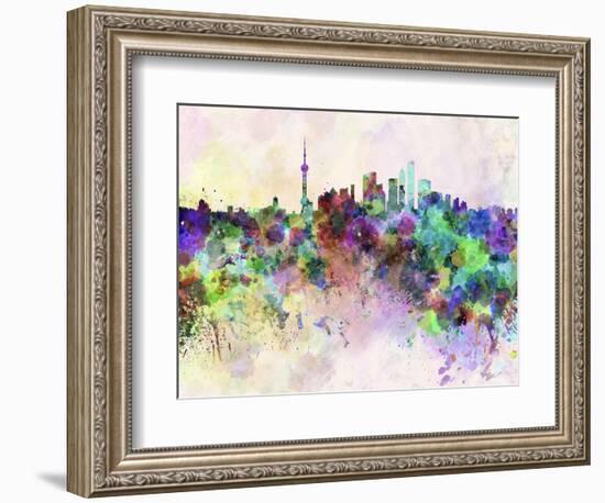 Shanghai Skyline in Watercolor Background-paulrommer-Framed Art Print