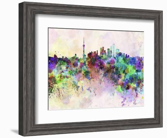 Shanghai Skyline in Watercolor Background-paulrommer-Framed Art Print