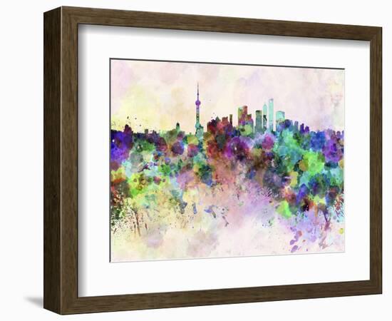 Shanghai Skyline in Watercolor Background-paulrommer-Framed Art Print